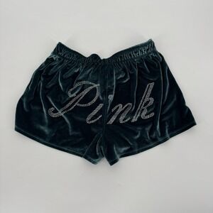 Victoria's Secret PINK Velvet Boxy Boxer Pajama Shorts Green Rhinestone Shine XS